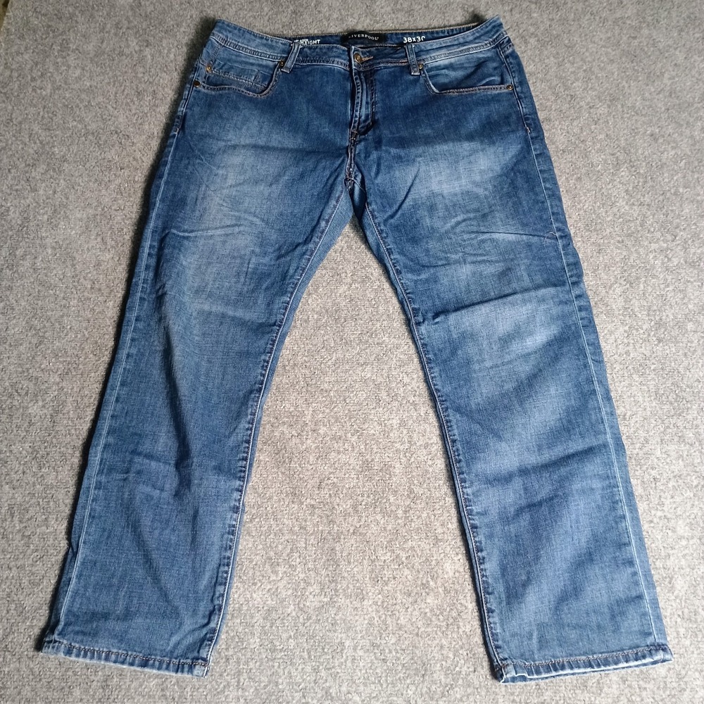 Liverpool Relaxed Straight Jeans Mens 38x30 Blue Medium Wash Stretch Denim